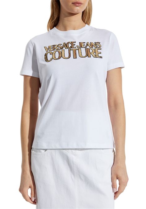 T-shirt con cristalli Institutional Logo VERSACE JEANS COUTURE | T-shirt | 78HAHE02 CJ00EG03